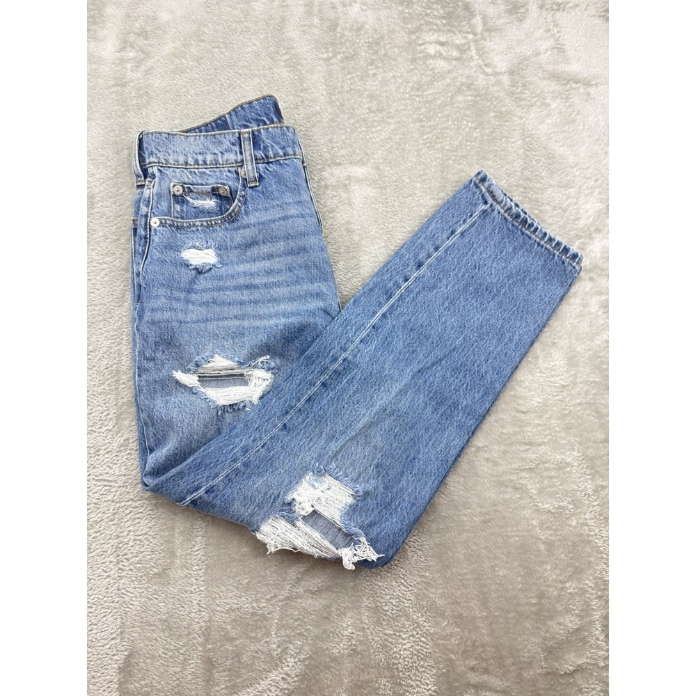 Aeropostale Women’s Mom Jean Style Size 6 Rip Accents Blue Jeans Medium Wash